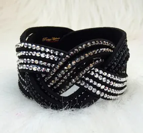 Braided Pink Blue Brown Black Grey Fashion Wrap Bracelet Rhinestone Jewellery