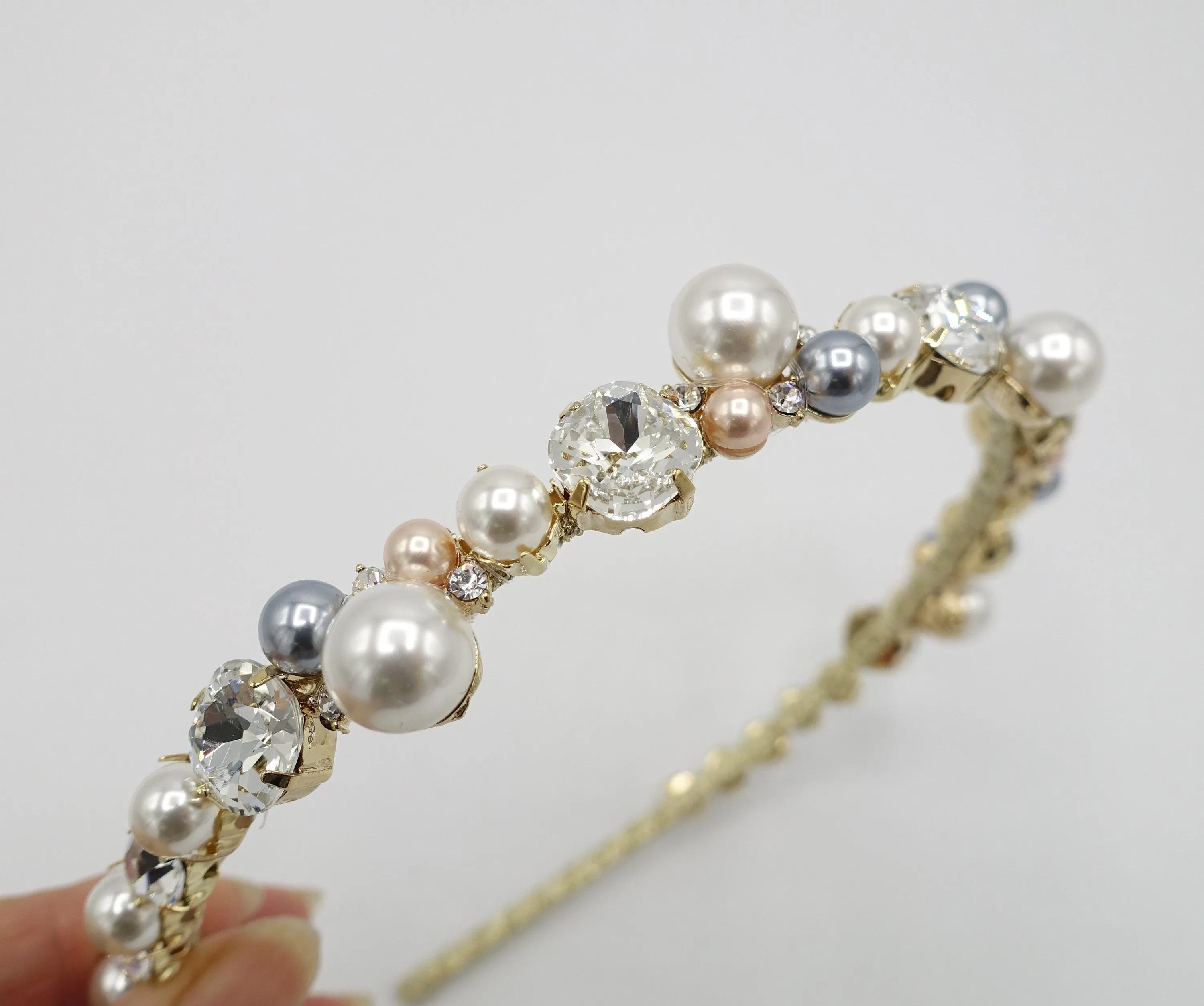 bridal headband thin pearl hairband rhinestone jewel hair accessory for women