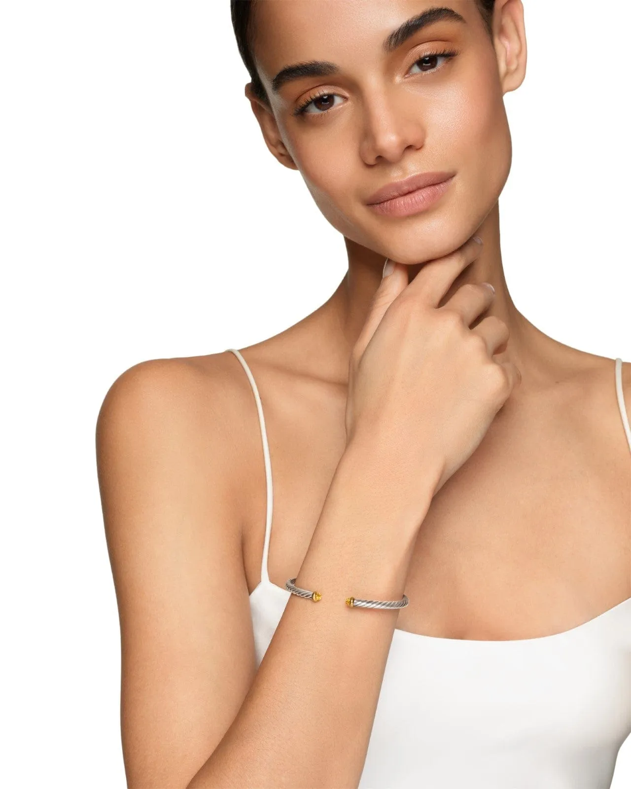 Cable Flex Bracelet in Sterling Silver with 14K Yellow Gold and Citrine, 4mm