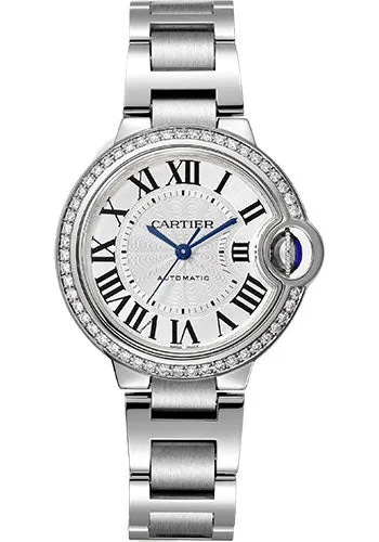 Cartier Ballon Bleu de Cartier Watch - 33 mm Steel Case - 50 Diamond Bezel - Silver Dial - Interchangeable Bracelet - W4BB0023