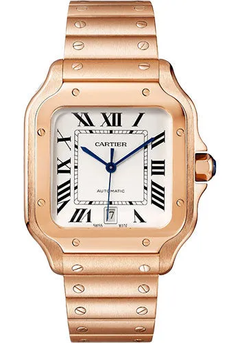 Cartier Santos de Cartier Watch - 39.8 mm Rose Gold Case - Silvered Opaline Dial - Alligator Skin Bracelet - WGSA0018