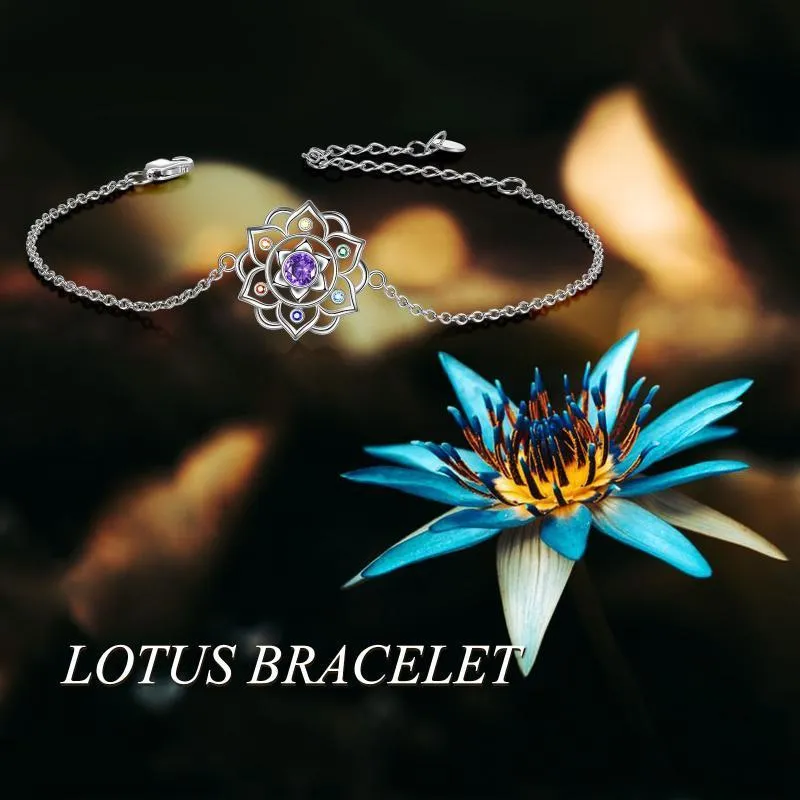 Chakra Yoga Lotus Pendant Bracelet in Sterling Silver