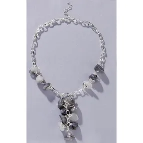 Charlie Paige Silver Necklace w/ Center Gray & Silver Dangle