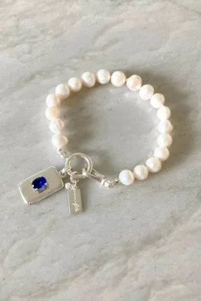 Charlotte Pearl Bracelet | Sapphire Charm & Freshwater Pearls | By Pearly Girls