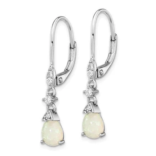 Cheryl M Sterling Silver Created Opal And CZ Leverback Earrings