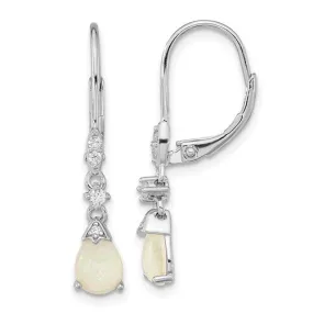 Cheryl M Sterling Silver Created Opal And CZ Leverback Earrings