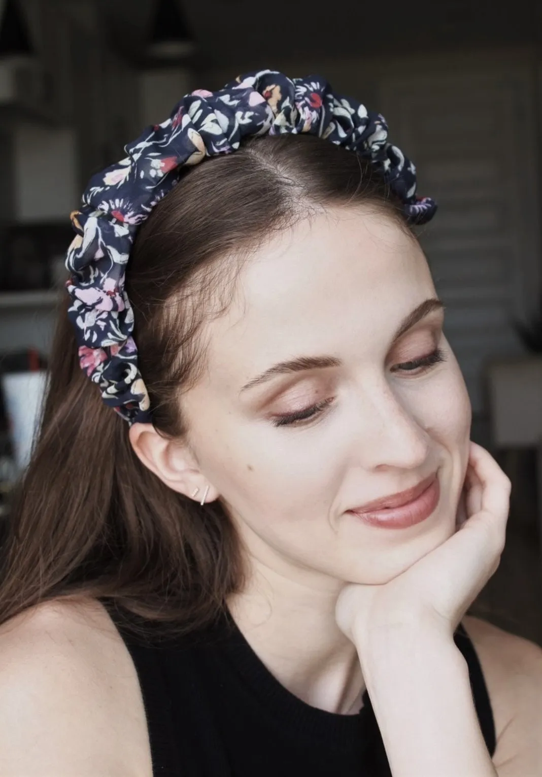 chiffon pleated headband floral hairband for women