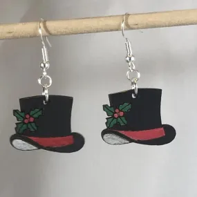 Christmas Snowman Top Hat Wooden Dangle Earrings by Cate's Concepts, LLC