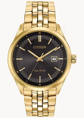 CITIZEN GENTS ECO-DRIVE BLACK DIAL GOLD BRACELET BM7252-51E