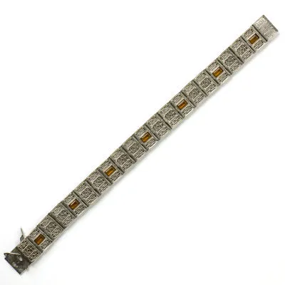 Citrine & Sterling Filigree Art Deco Bracelet by Simmons