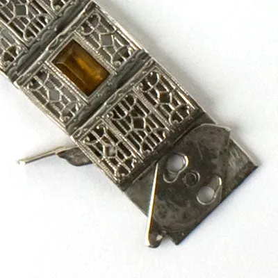 Citrine & Sterling Filigree Art Deco Bracelet by Simmons