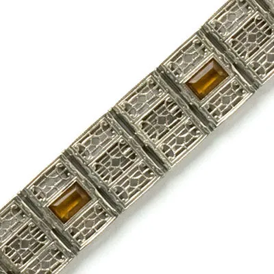 Citrine & Sterling Filigree Art Deco Bracelet by Simmons