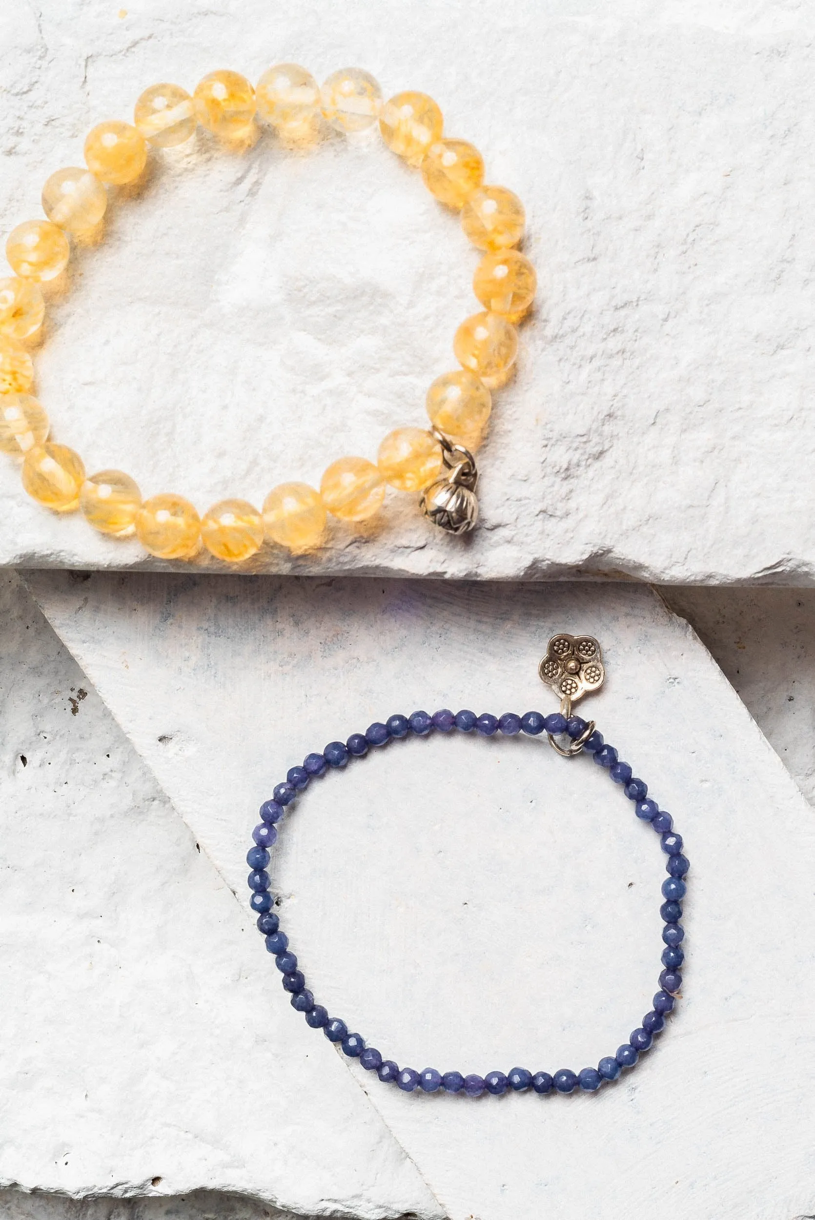 Citrine Blossom 2 Bracelet Set, one piece is coloured, one os pale citrine.