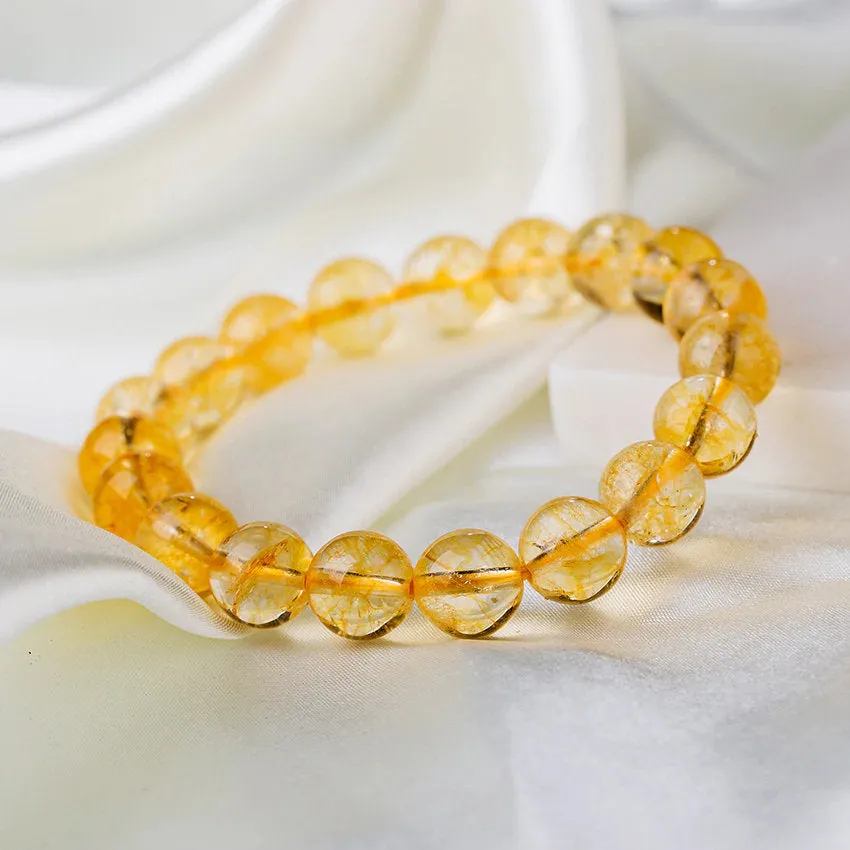 Citrine Bracelet Natural Citrine Stone Solar Plexus Chakra Meditation Bracelet Yoga Bracelet Gemstone Bracelet Stretch Cord Beaded Mala