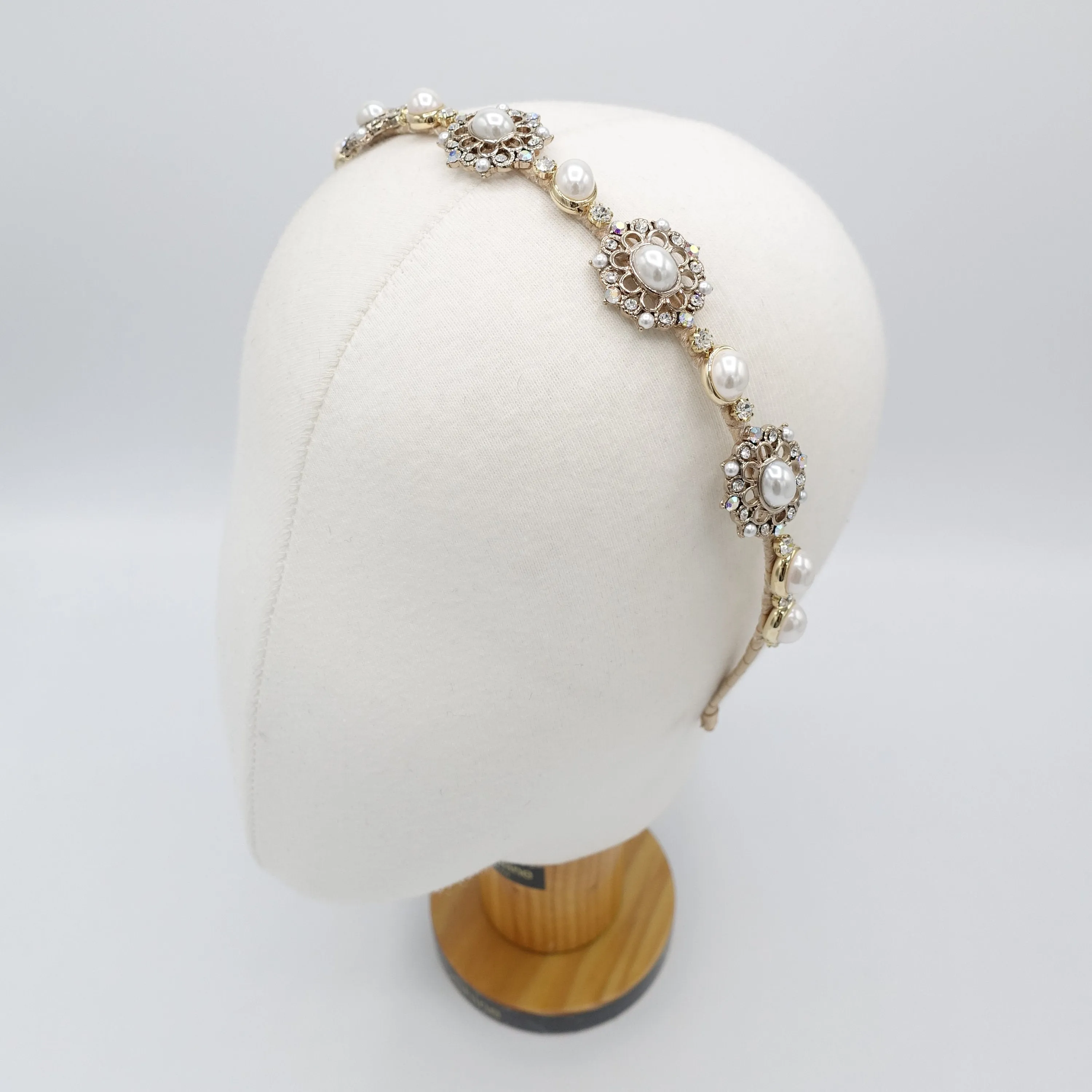 classic pearl rhinestone headband baroque pattern antique hair accessory for women