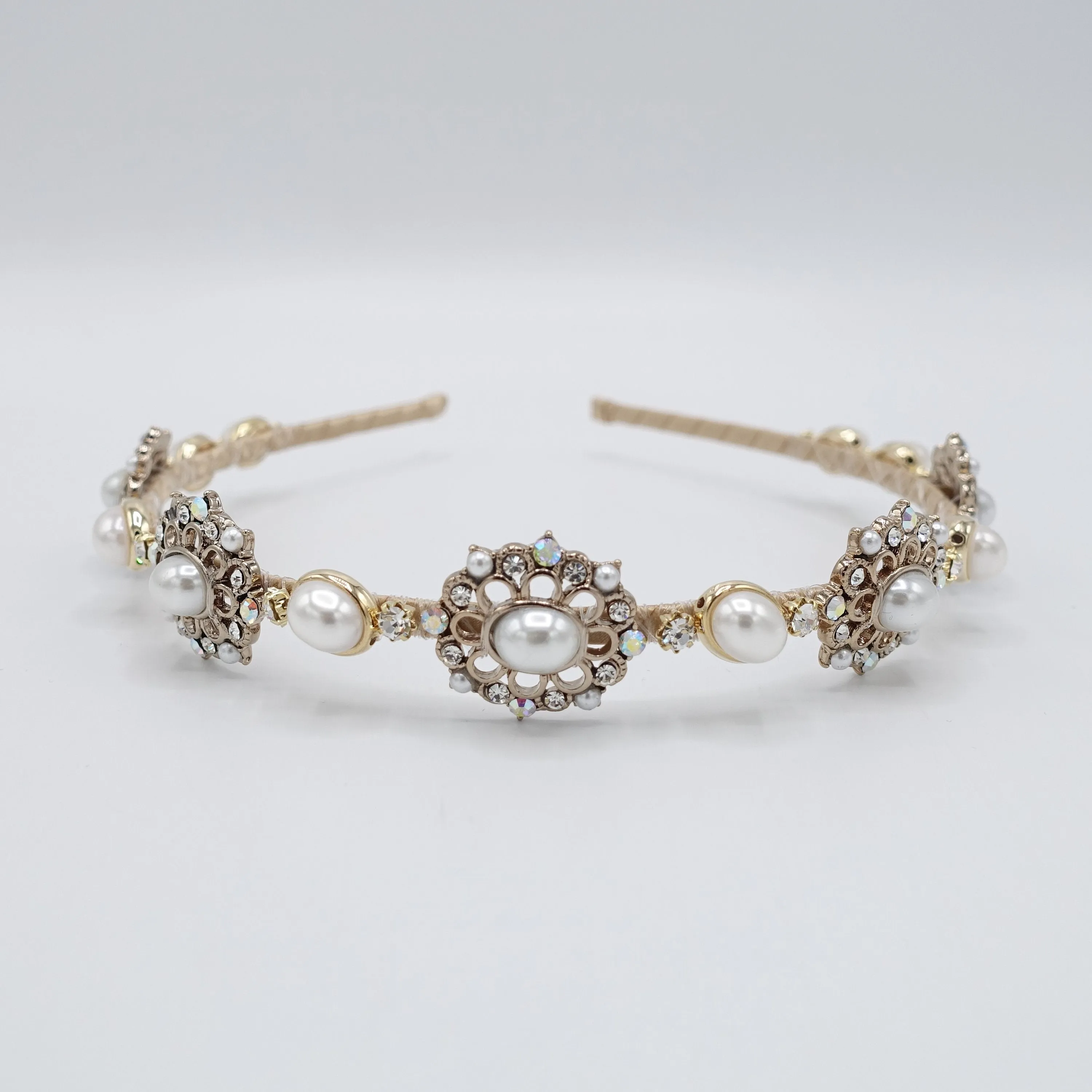 classic pearl rhinestone headband baroque pattern antique hair accessory for women