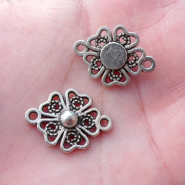 CLEARANCE Silver Flower Connector Charm Floral Links (8pcs / 21mm x 16mm / Tibetan Silver) Nature Bracelet Necklace Everyday Jewellery Making CHM2148