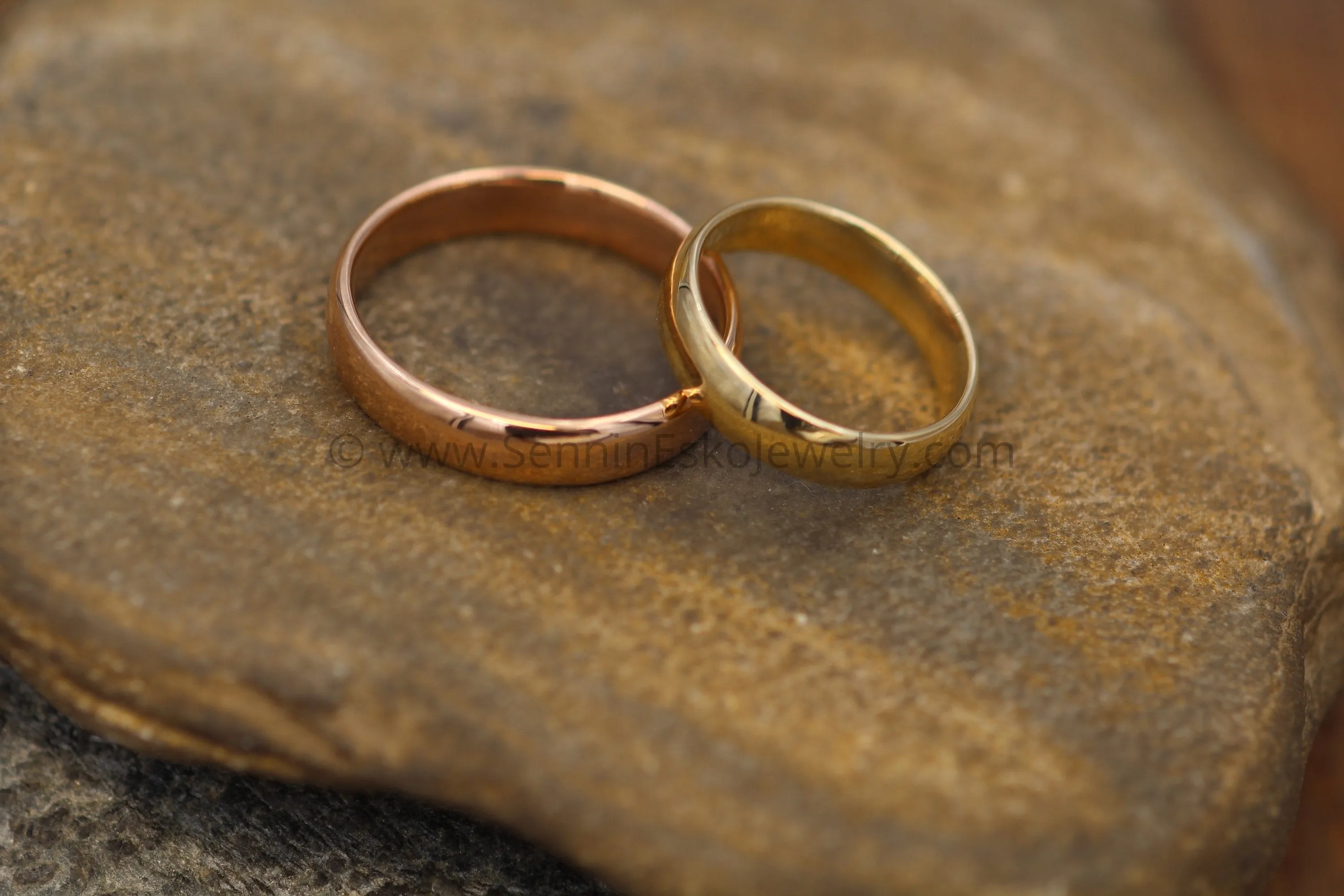 Comfort Fit Yellow and Rose Gold Recycled Wedding Ring SET