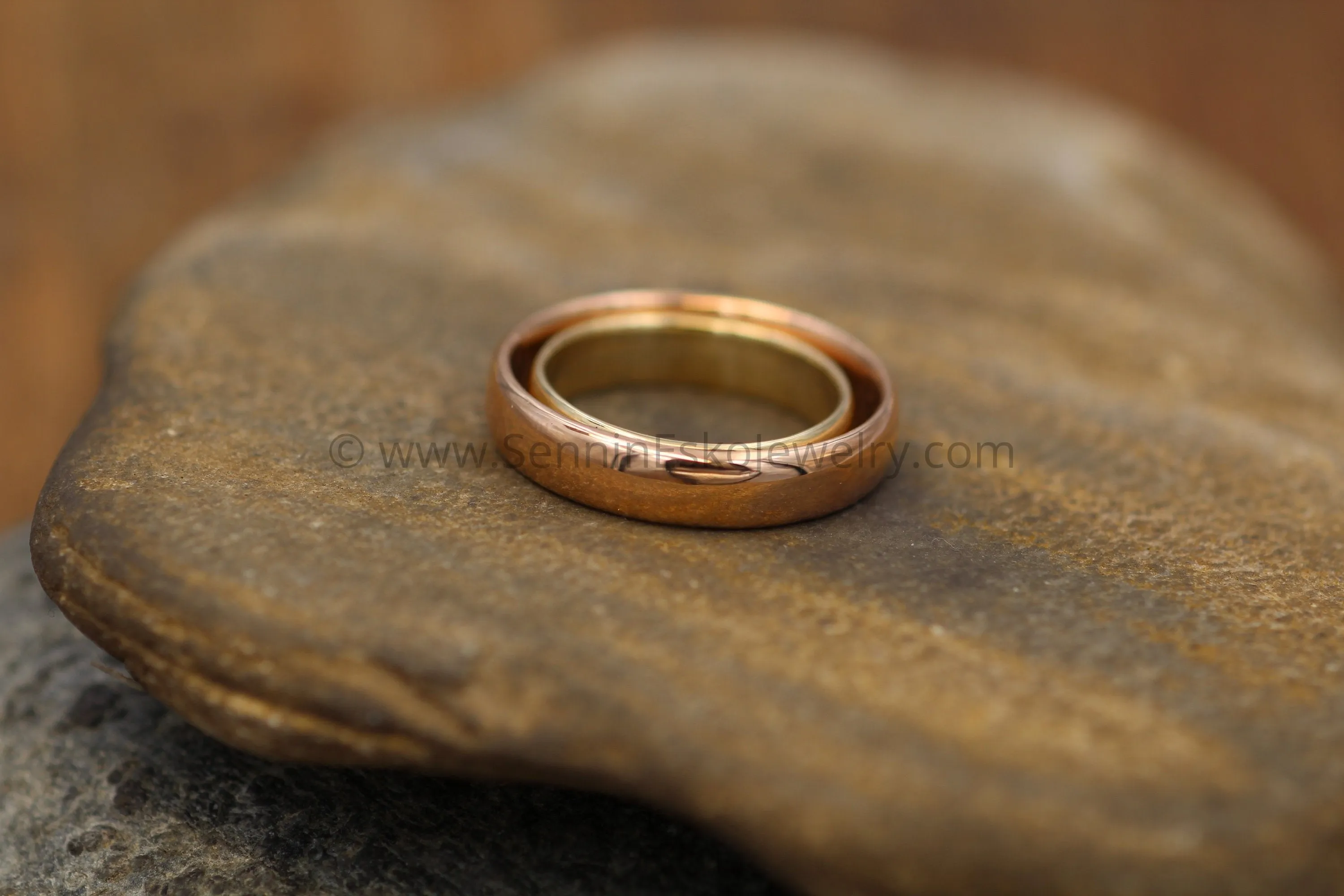 Comfort Fit Yellow and Rose Gold Recycled Wedding Ring SET