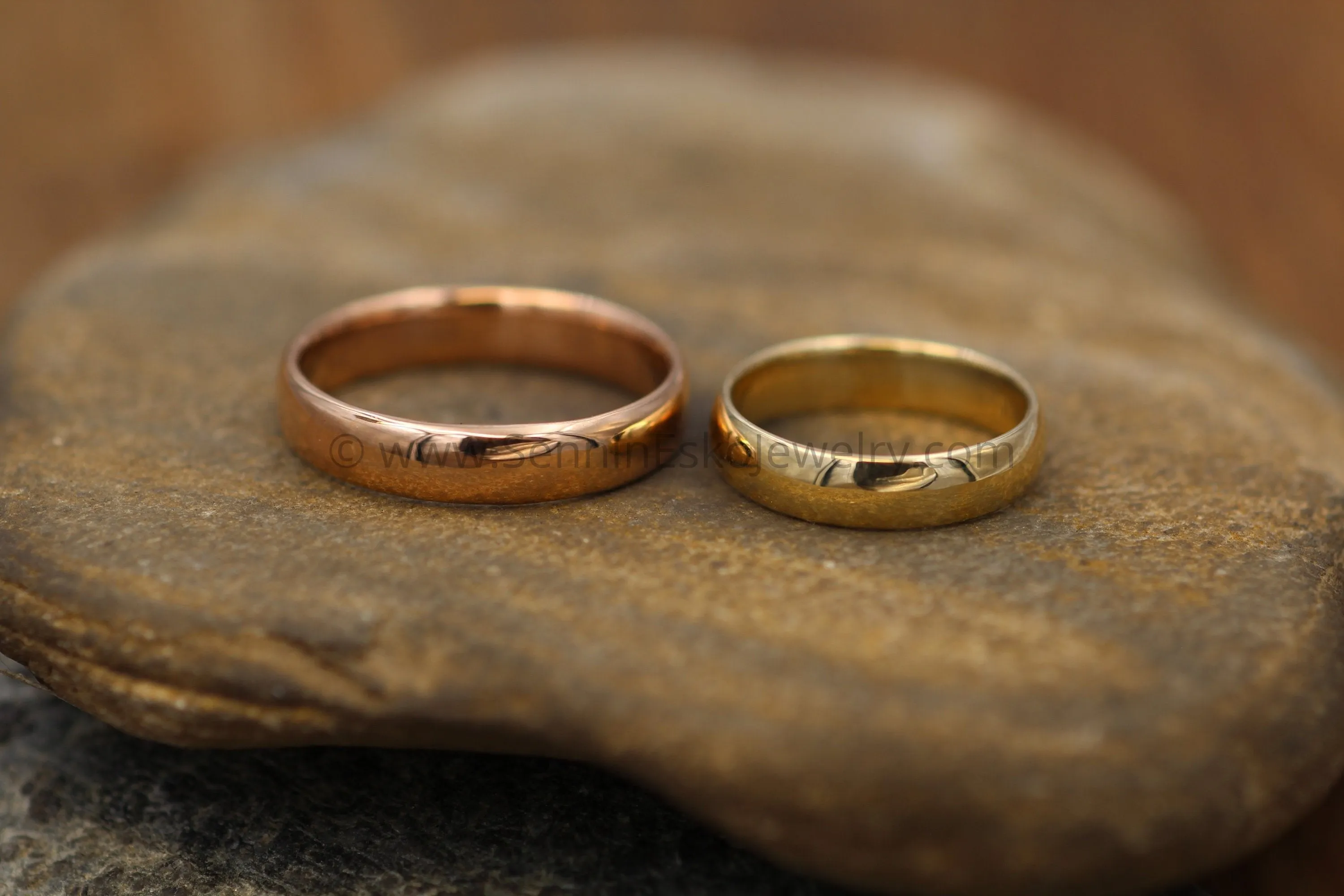 Comfort Fit Yellow and Rose Gold Recycled Wedding Ring SET