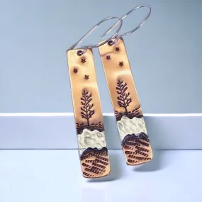 Copper Tree and River Dangle Earrings