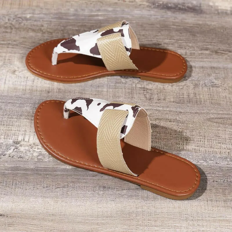 Cow Print Summer Sandals with Camouflage Pattern for Ladies