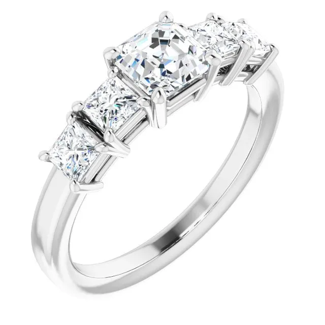 Cubic Zirconia Engagement Ring- The Abril (Customizable 5-stone Asscher Cut Style with Quad Princess-Cut Accents)