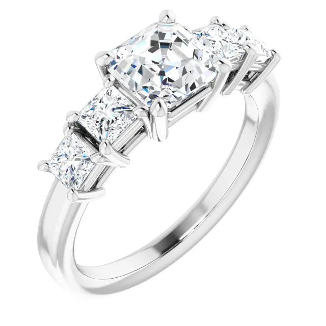 Cubic Zirconia Engagement Ring- The Abril (Customizable 5-stone Asscher Cut Style with Quad Princess-Cut Accents)