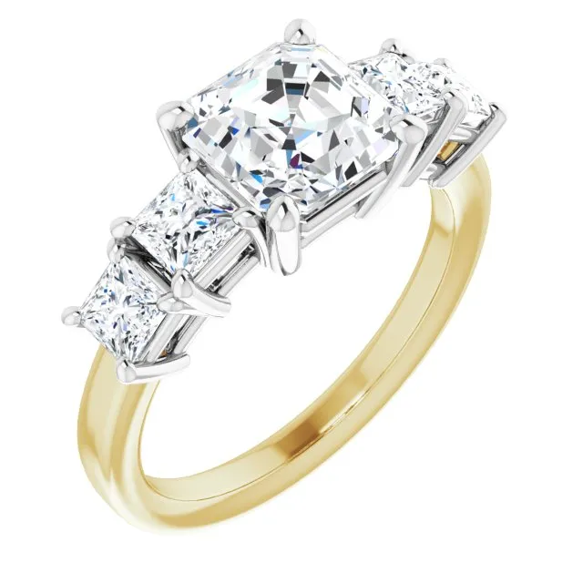 Cubic Zirconia Engagement Ring- The Abril (Customizable 5-stone Asscher Cut Style with Quad Princess-Cut Accents)