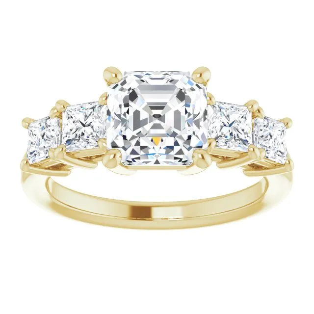 Cubic Zirconia Engagement Ring- The Abril (Customizable 5-stone Asscher Cut Style with Quad Princess-Cut Accents)