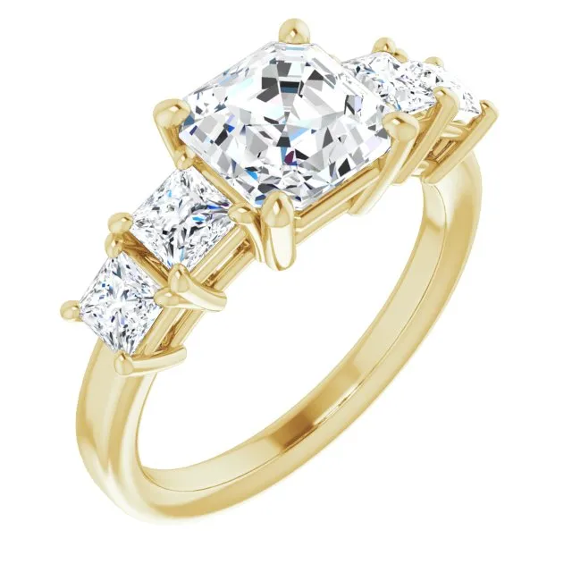 Cubic Zirconia Engagement Ring- The Abril (Customizable 5-stone Asscher Cut Style with Quad Princess-Cut Accents)