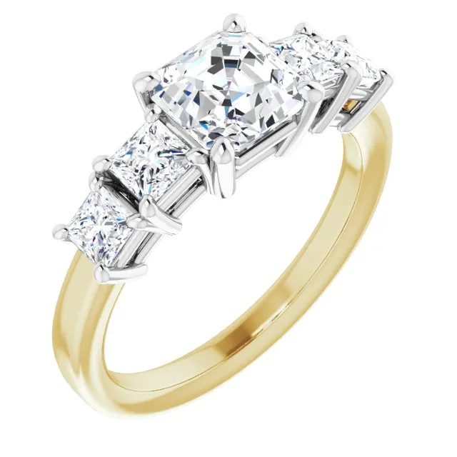 Cubic Zirconia Engagement Ring- The Abril (Customizable 5-stone Asscher Cut Style with Quad Princess-Cut Accents)