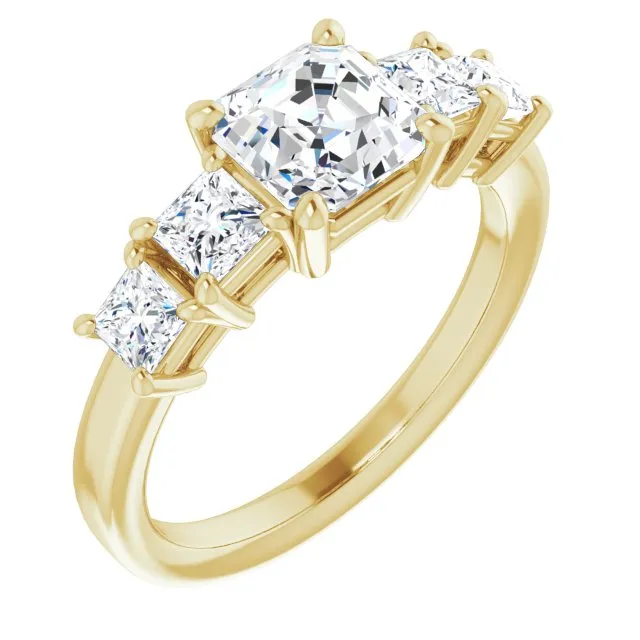 Cubic Zirconia Engagement Ring- The Abril (Customizable 5-stone Asscher Cut Style with Quad Princess-Cut Accents)