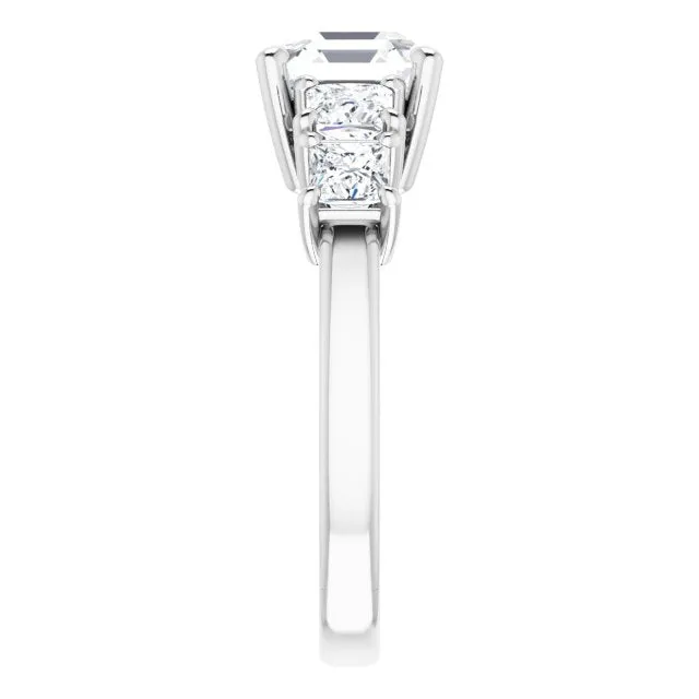 Cubic Zirconia Engagement Ring- The Abril (Customizable 5-stone Asscher Cut Style with Quad Princess-Cut Accents)