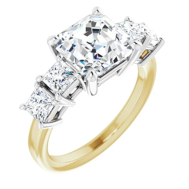 Cubic Zirconia Engagement Ring- The Abril (Customizable 5-stone Asscher Cut Style with Quad Princess-Cut Accents)