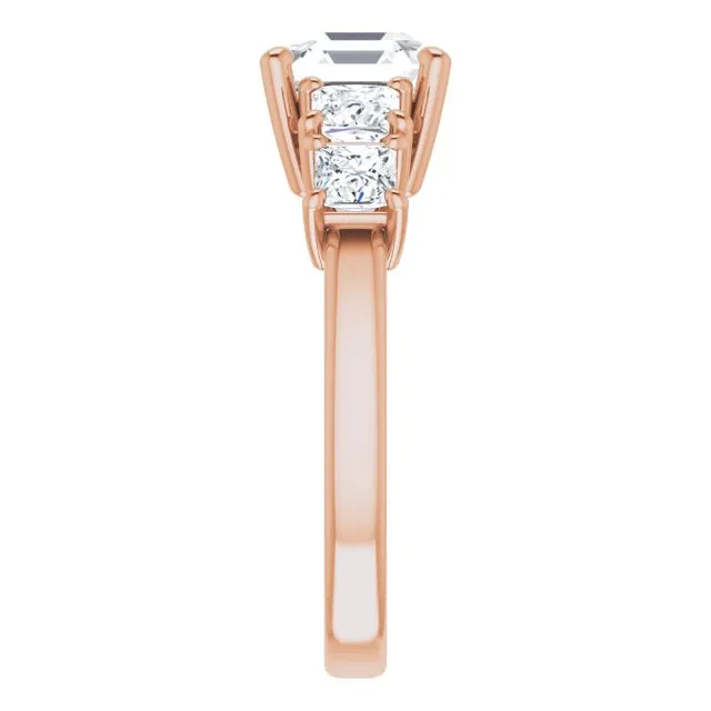 Cubic Zirconia Engagement Ring- The Abril (Customizable 5-stone Asscher Cut Style with Quad Princess-Cut Accents)