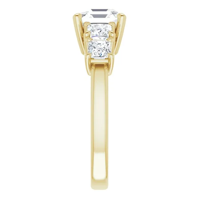 Cubic Zirconia Engagement Ring- The Abril (Customizable 5-stone Asscher Cut Style with Quad Princess-Cut Accents)