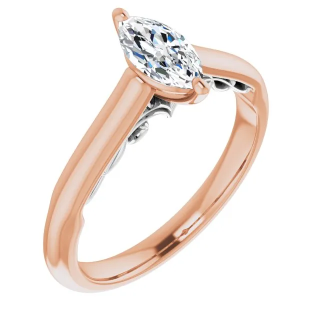 Cubic Zirconia Engagement Ring- The Adelaide (Customizable Marquise Cut Cathedral Solitaire with Two-Tone Option Decorative Trellis 'Down Under')