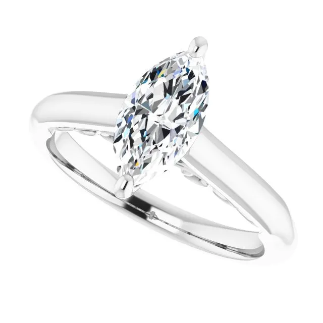 Cubic Zirconia Engagement Ring- The Adelaide (Customizable Marquise Cut Cathedral Solitaire with Two-Tone Option Decorative Trellis 'Down Under')