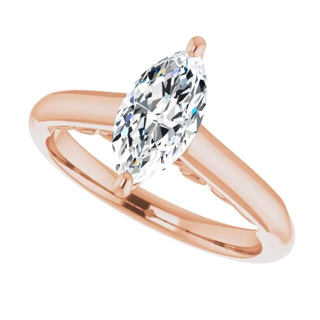 Cubic Zirconia Engagement Ring- The Adelaide (Customizable Marquise Cut Cathedral Solitaire with Two-Tone Option Decorative Trellis 'Down Under')