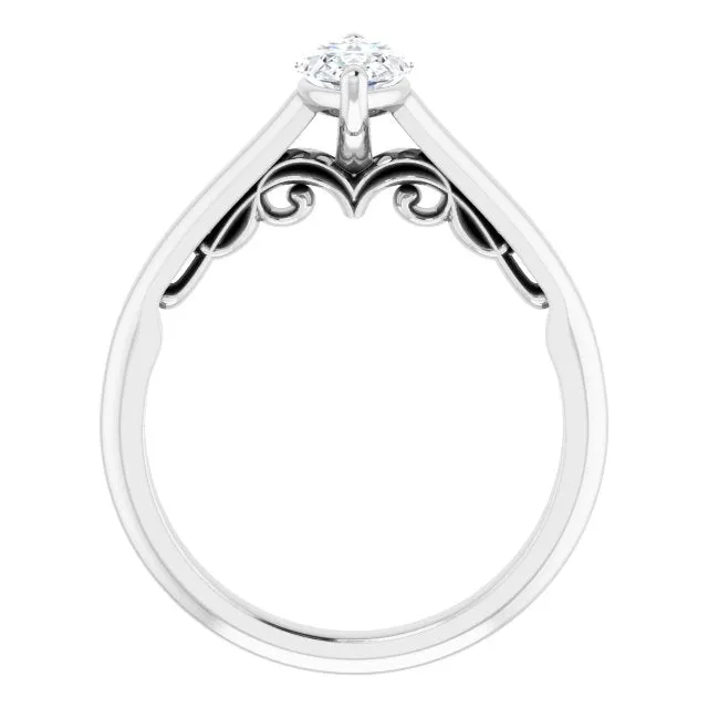 Cubic Zirconia Engagement Ring- The Adelaide (Customizable Marquise Cut Cathedral Solitaire with Two-Tone Option Decorative Trellis 'Down Under')