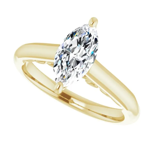 Cubic Zirconia Engagement Ring- The Adelaide (Customizable Marquise Cut Cathedral Solitaire with Two-Tone Option Decorative Trellis 'Down Under')