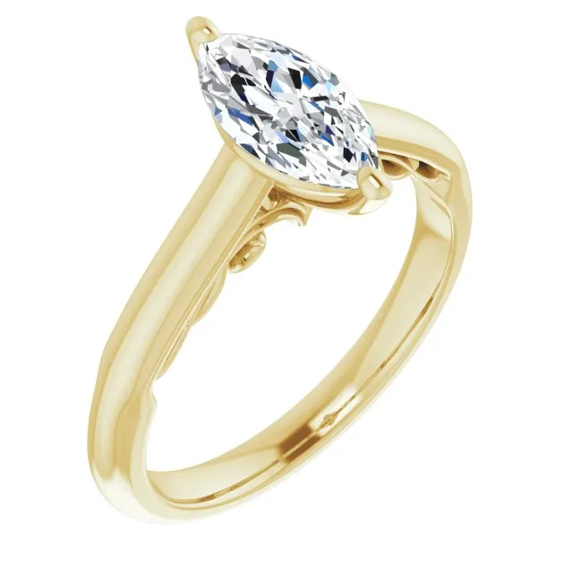 Cubic Zirconia Engagement Ring- The Adelaide (Customizable Marquise Cut Cathedral Solitaire with Two-Tone Option Decorative Trellis 'Down Under')