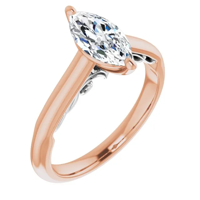 Cubic Zirconia Engagement Ring- The Adelaide (Customizable Marquise Cut Cathedral Solitaire with Two-Tone Option Decorative Trellis 'Down Under')