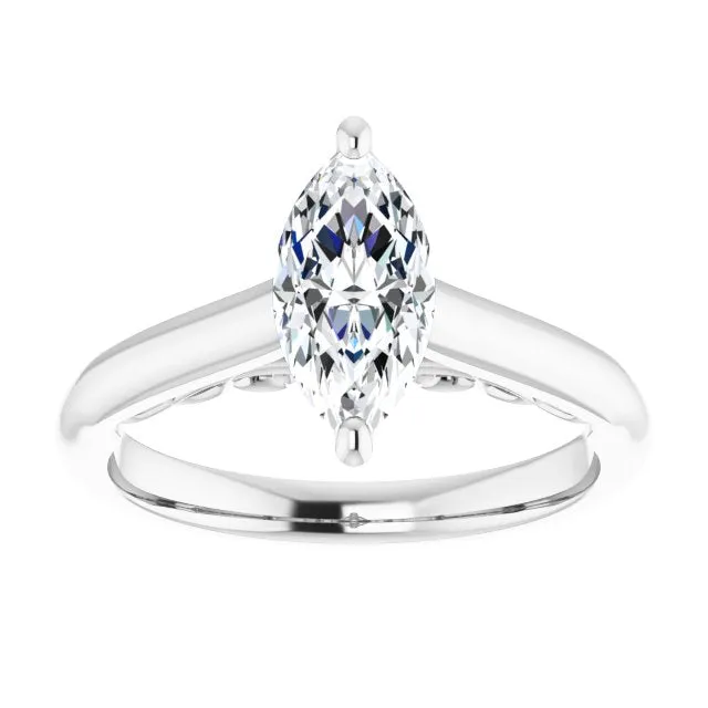 Cubic Zirconia Engagement Ring- The Adelaide (Customizable Marquise Cut Cathedral Solitaire with Two-Tone Option Decorative Trellis 'Down Under')