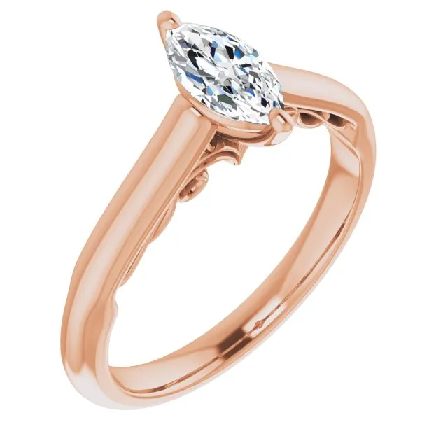 Cubic Zirconia Engagement Ring- The Adelaide (Customizable Marquise Cut Cathedral Solitaire with Two-Tone Option Decorative Trellis 'Down Under')