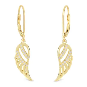 CZ Angel Wing Leverback Earrings in 18k Gold over Sterling Silver