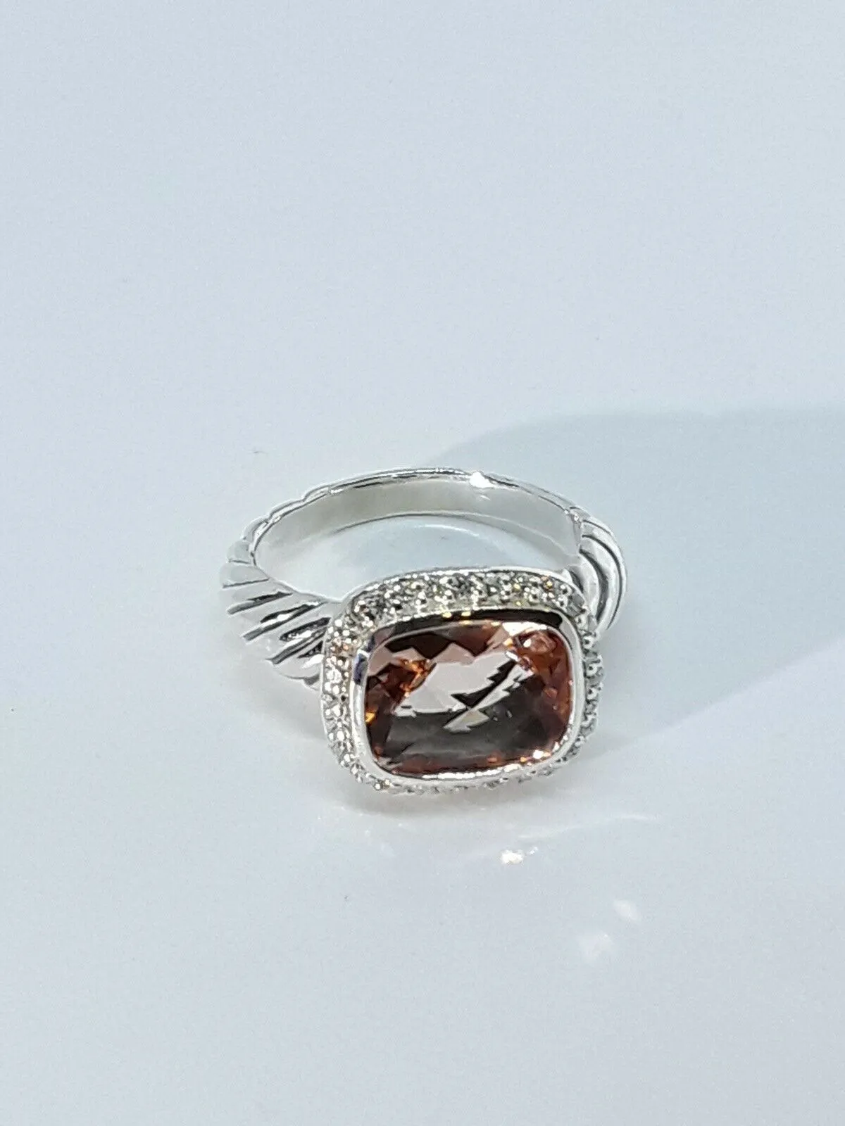 David Yurman Sterling Silver & Morganite & Diamond Ring (Preowned)