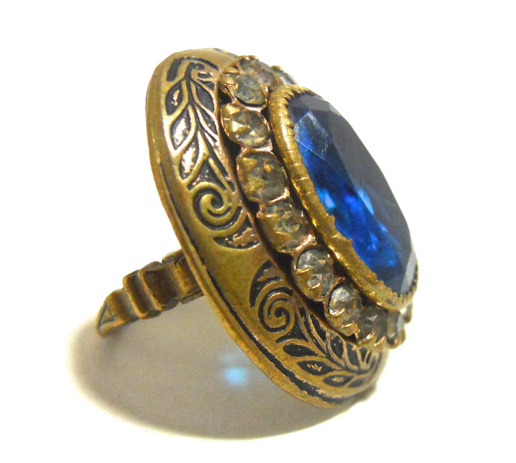 Deep Blue Czech Glass Ring circa 1930s 3.5