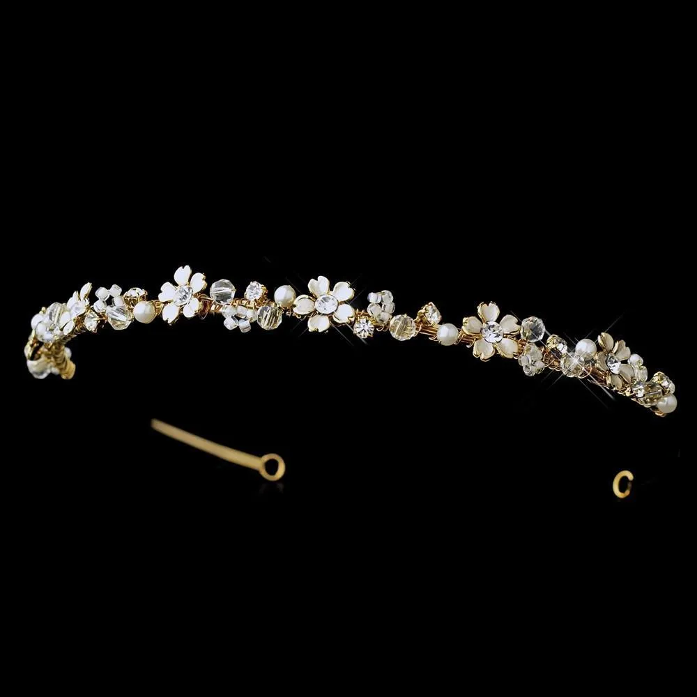 Delicate Pearl & Crystal Silver or Gold Bridal Headband